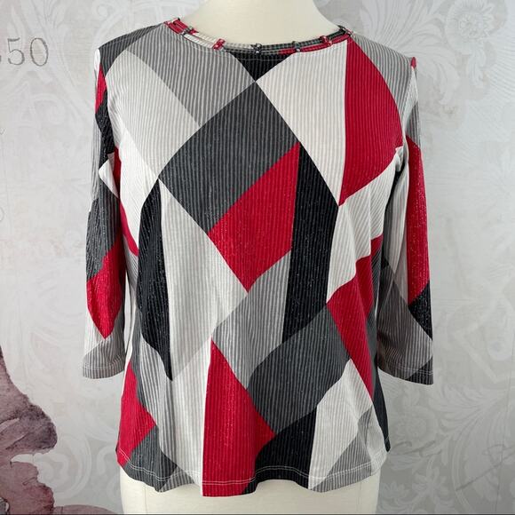 Alfred Dunner Beaded Neckline Red Grey Black Like New Medium - Picture 1 of 9